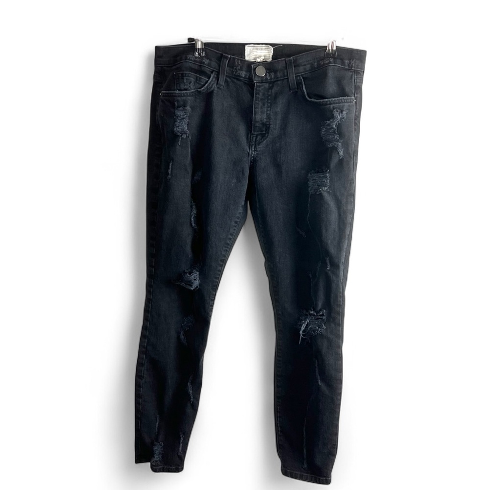CURRENT/ELLIOTT‎ The Stiletto Jeans Black Shredded Thrashed Goth Punk Indie